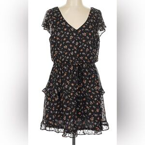 Black Ruffle Short Sleeve Dainty Floral‎ Mini Dress Boutique Women's Size Medium
